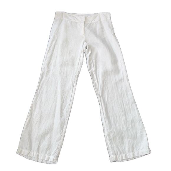 Eileen Fisher Linen‎ Pants Straight White Medium Preppy Coastal Beachy Lagenlook - Picture 1 of 8
